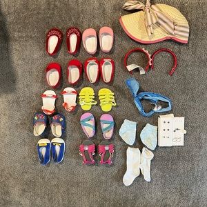 American Girl Doll shoes, hair accessories, socks, and earrings